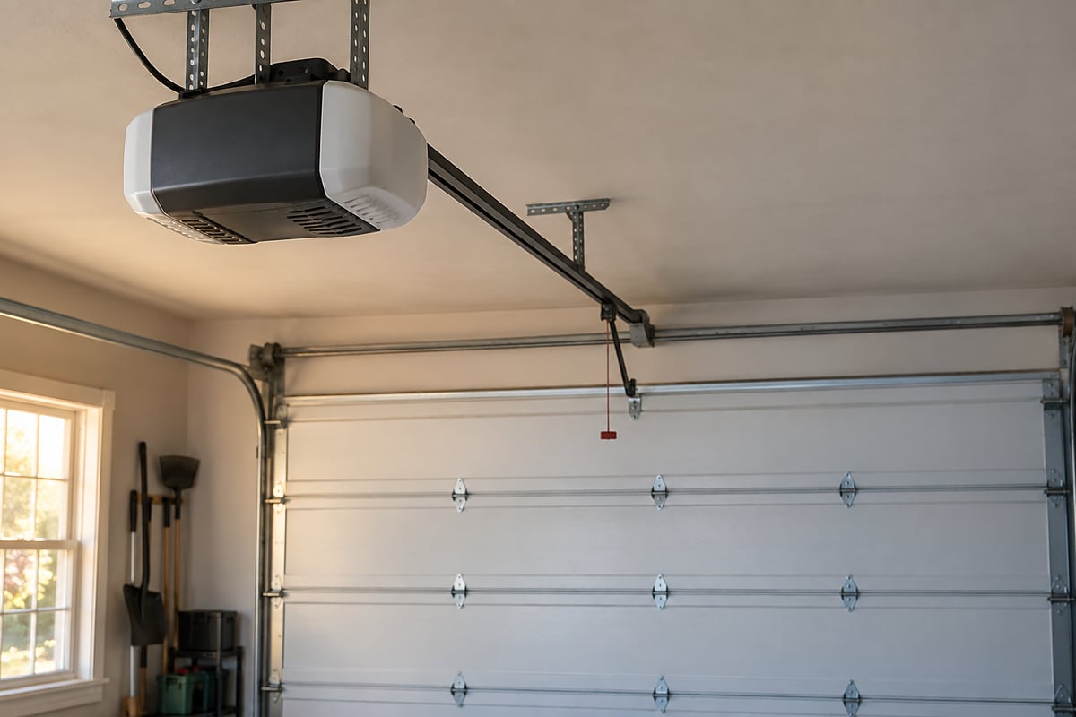 Ceiling-mounted garage door opener and drive rail