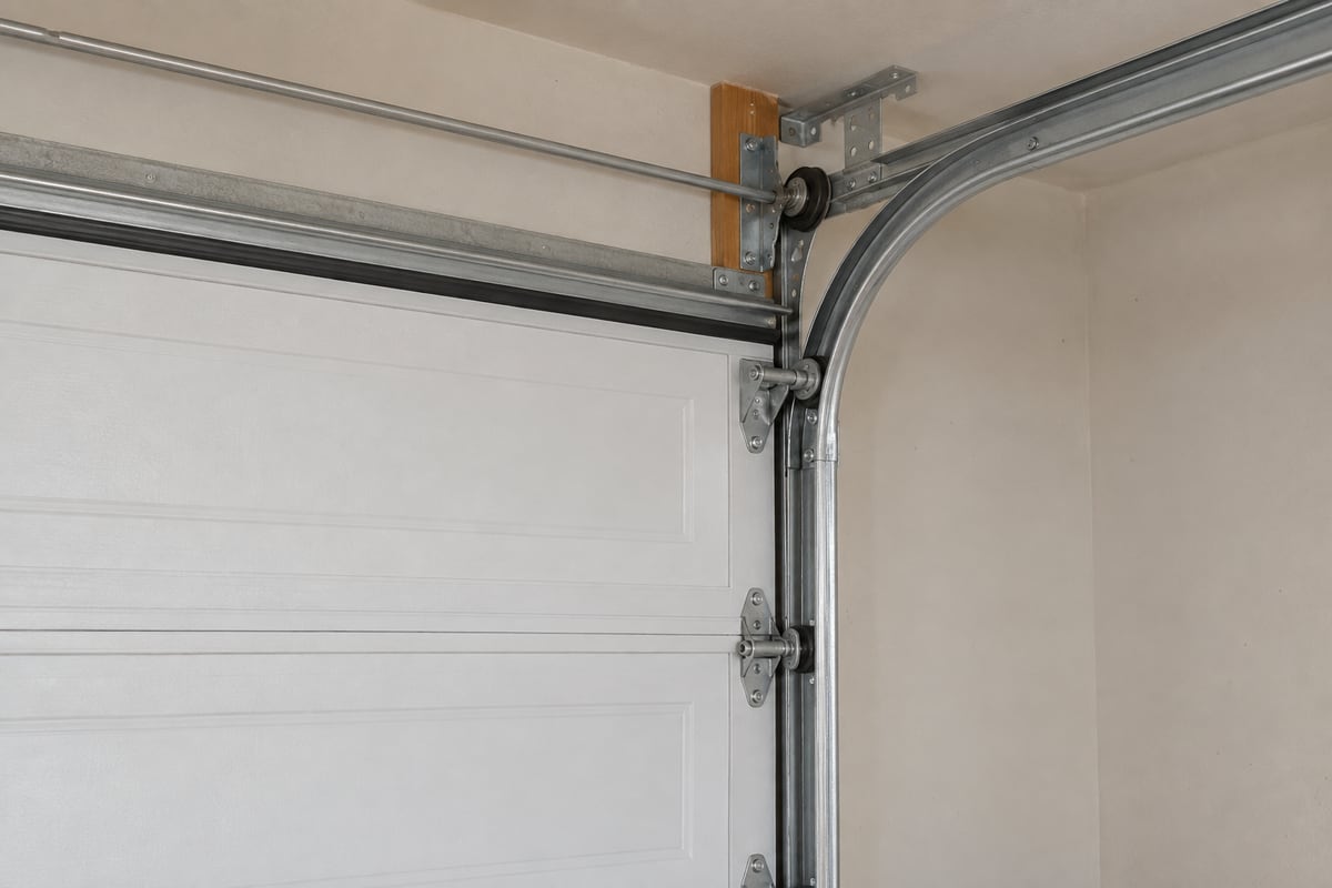 Curved garage door track and rollers